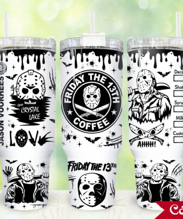 Friday The 13Th Horror Tumbler – Jason Voorhees Coffee Cup With Handle & Straw
