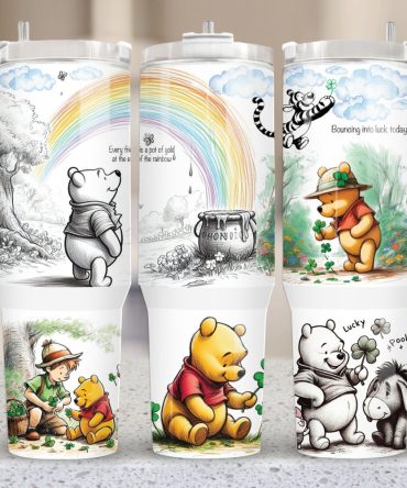 Charming 20Oz Winnie The Pooh Tumbler - Rainbow & Luck Design, Perfect Gift For Fans!