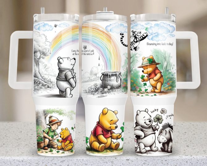 Charming 20Oz Winnie The Pooh Tumbler - Rainbow & Luck Design, Perfect Gift For Fans!