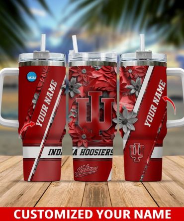 Custom Indiana Hoosiers Tumbler - Personalized Floral Design, Ncaa Fan Gift