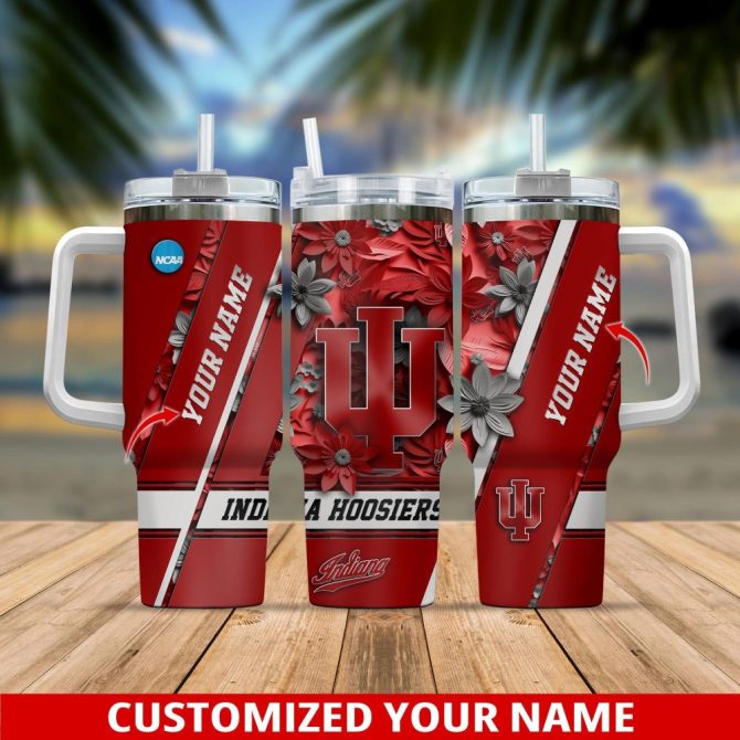 Custom Indiana Hoosiers Tumbler - Personalized Floral Design, Ncaa Fan Gift