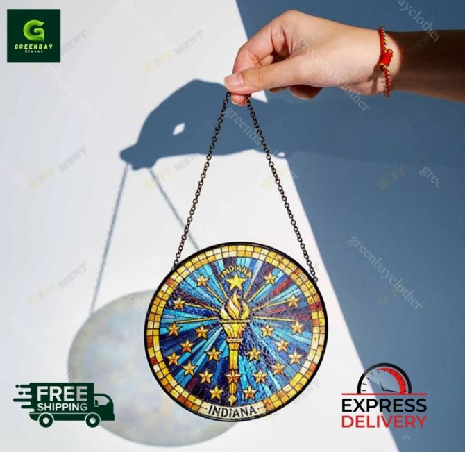 Indiana Stained Glass Sun Catcher - Starburst Design - Image 3