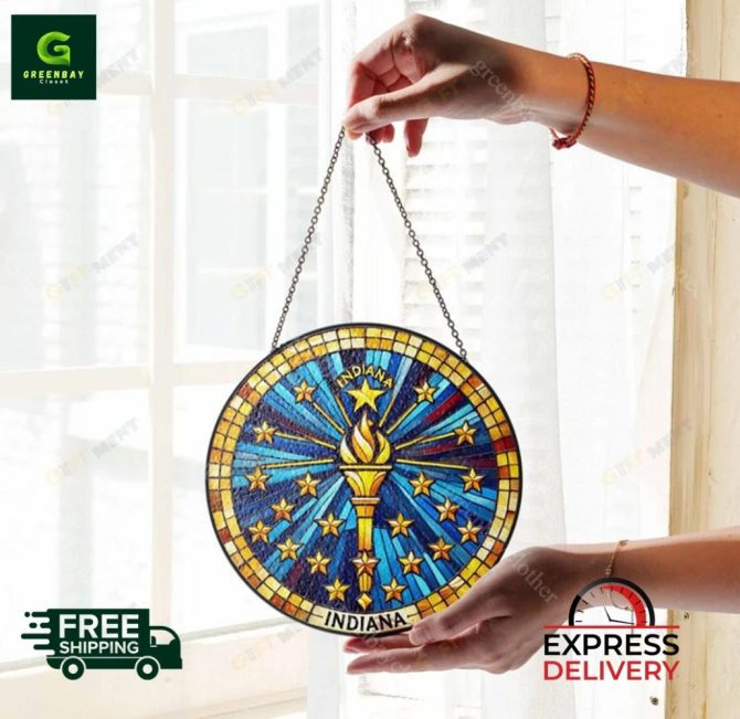 Indiana Stained Glass Sun Catcher - Starburst Design - Image 4