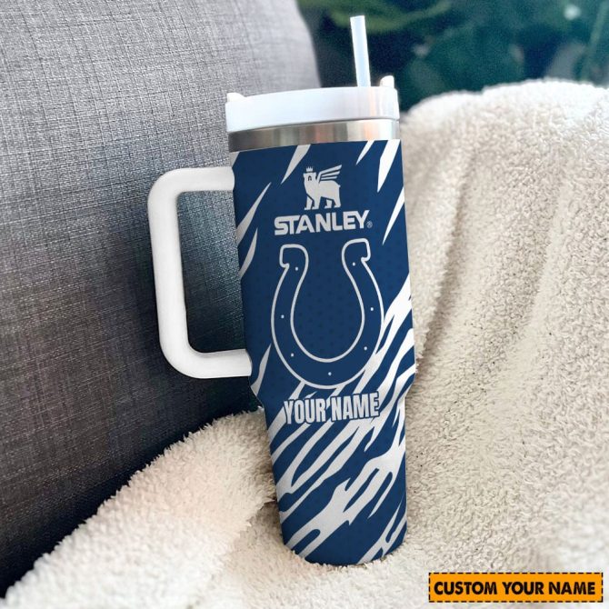 Custom Name Blue Zebra Tumbler With Handle – Personalized Stainless Steel Travel Mug - Image 2