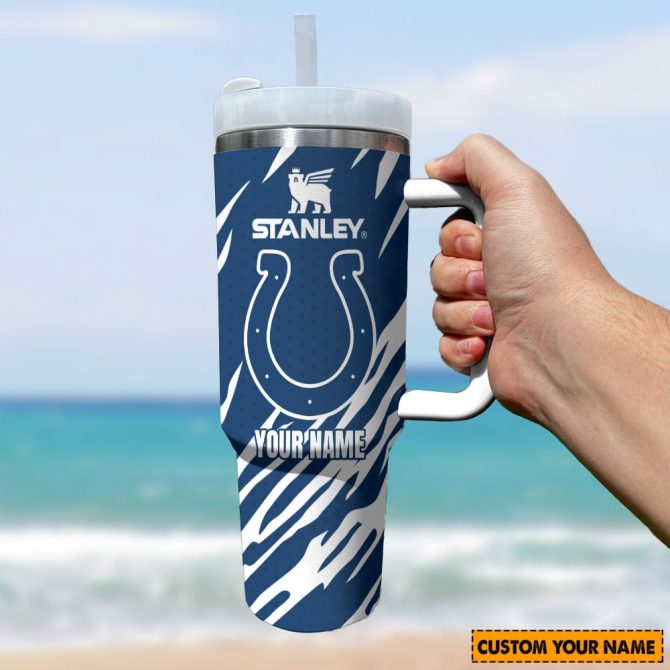 Custom Name Blue Zebra Tumbler With Handle – Personalized Stainless Steel Travel Mug - Image 3