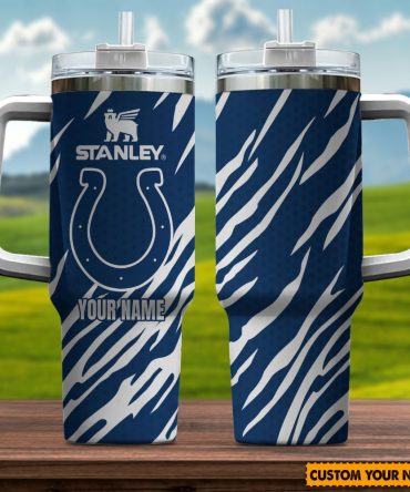 Custom Name Blue Zebra Tumbler With Handle – Personalized Stainless Steel Travel Mug