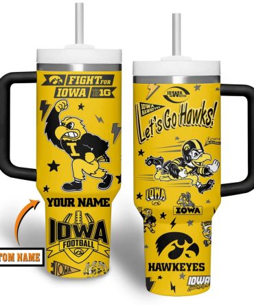 Custom Iowa Hawkeyes Tumbler Mug - Personalized Football Fan Gift With Straw & Handle