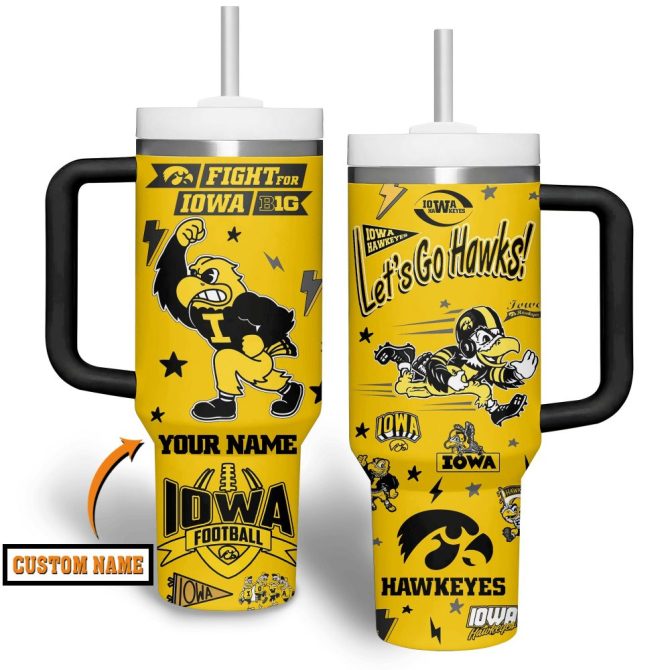 Custom Iowa Hawkeyes Tumbler Mug - Personalized Football Fan Gift With Straw & Handle