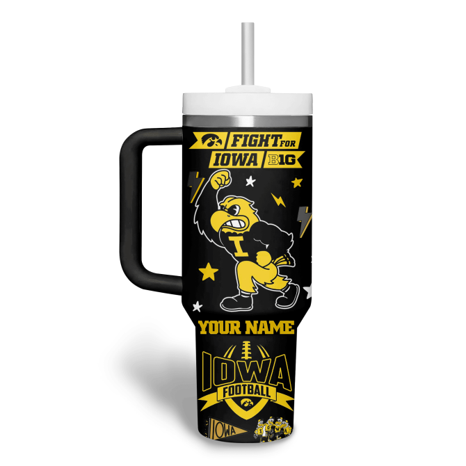 Custom Iowa Hawkeyes Tumbler With Handle – Personalized Football Fan Gift - Image 2