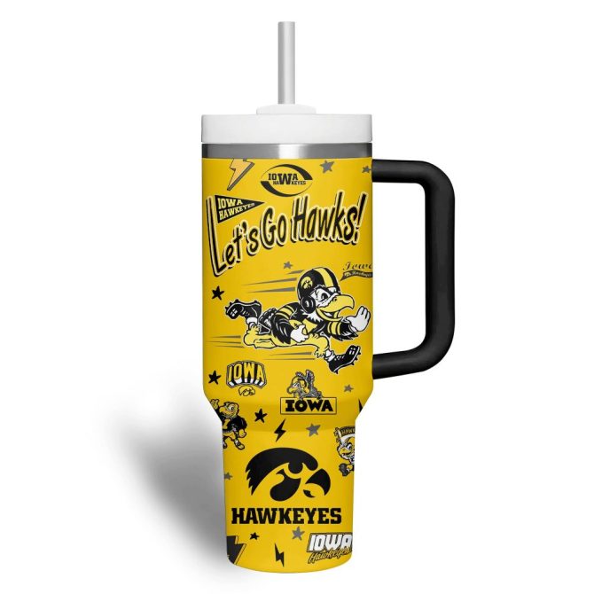 Custom Iowa Hawkeyes Tumbler Mug - Personalized Football Fan Gift With Straw & Handle - Image 3