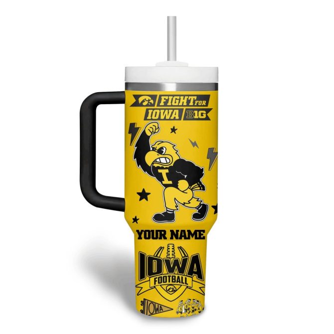 Custom Iowa Hawkeyes Tumbler Mug - Personalized Football Fan Gift With Straw & Handle - Image 2