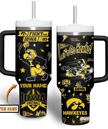 Custom Iowa Hawkeyes Tumbler With Handle – Personalized Football Fan Gift
