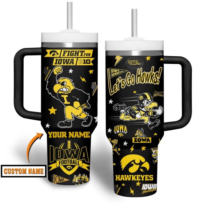 Custom Iowa Hawkeyes Tumbler With Handle – Personalized Football Fan Gift