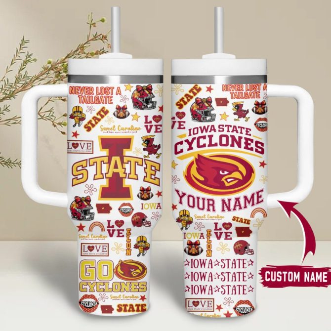 Custom Iowa State Cyclones Tumbler With Straw & Handle – Personalize Your Name – Perfect Tailgate Accessory! - Image 2