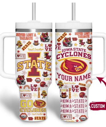 Custom Iowa State Cyclones Tumbler With Straw & Handle – Personalize Your Name – Perfect Tailgate Accessory!