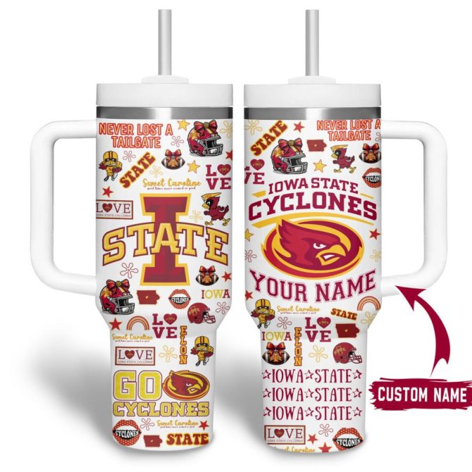 Custom Iowa State Cyclones Tumbler With Straw & Handle – Personalize Your Name – Perfect Tailgate Accessory!