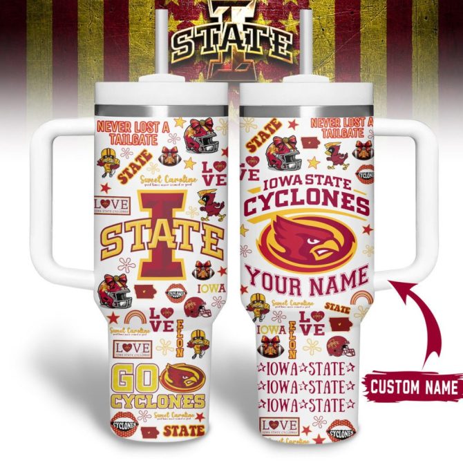 Custom Iowa State Cyclones Tumbler With Straw & Handle – Personalize Your Name – Perfect Tailgate Accessory! - Image 3