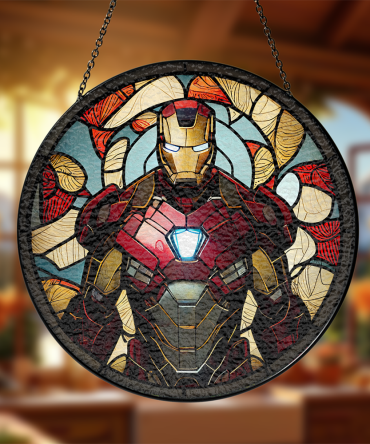 Marvel Stained Glass Suncatcher - Iron Hero Design For Home Decor & Gifts