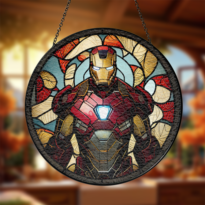Marvel Stained Glass Suncatcher - Iron Hero Design For Home Decor & Gifts