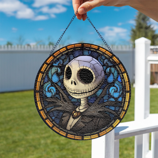 Jack Skellington Nightmare Before Christmas Stained Glass Window Hanging Panel Suncatcher Decor - Image 3