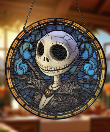 Jack Skellington Nightmare Before Christmas Stained Glass Window Hanging Panel Suncatcher Decor