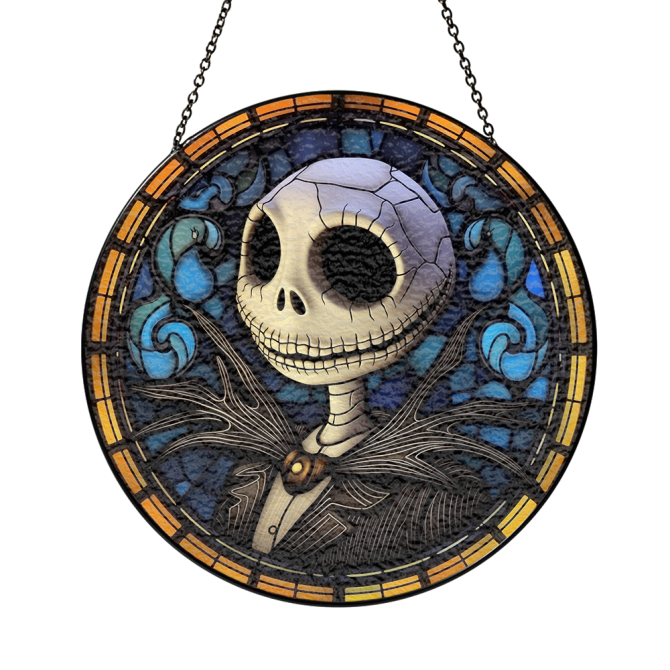 Jack Skellington Nightmare Before Christmas Stained Glass Window Hanging Panel Suncatcher Decor - Image 2