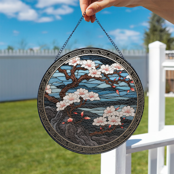 Elegant Cherry Blossom Stained Glass Suncatcher - Japanese Art Home Decor - Image 2