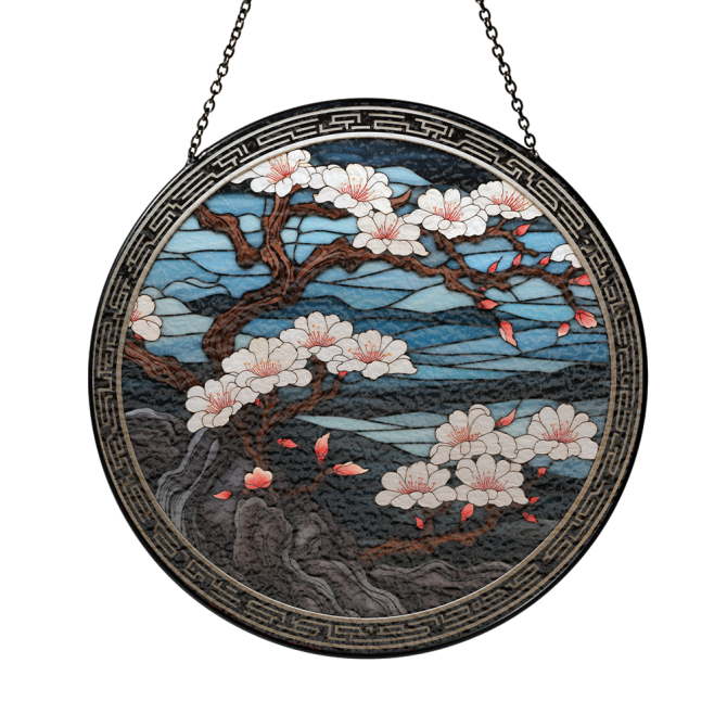 Elegant Cherry Blossom Stained Glass Suncatcher - Japanese Art Home Decor - Image 3