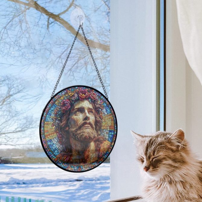 Stunning Stained Glass Jesus Sun Catcher - Vibrant Decor For Home Or Church - Image 2