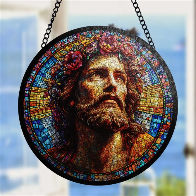 Stunning Stained Glass Jesus Sun Catcher - Vibrant Decor For Home Or Church