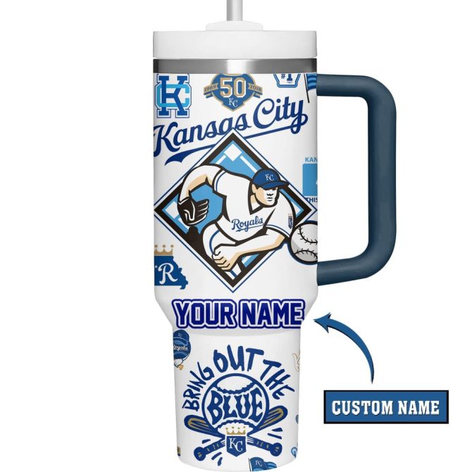 Custom Kc Royals Tumbler With Handle & Straw - Personalized Baseball Fan Gift - Image 3