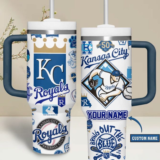 Custom Kc Royals Tumbler With Handle & Straw - Personalized Baseball Fan Gift - Image 4