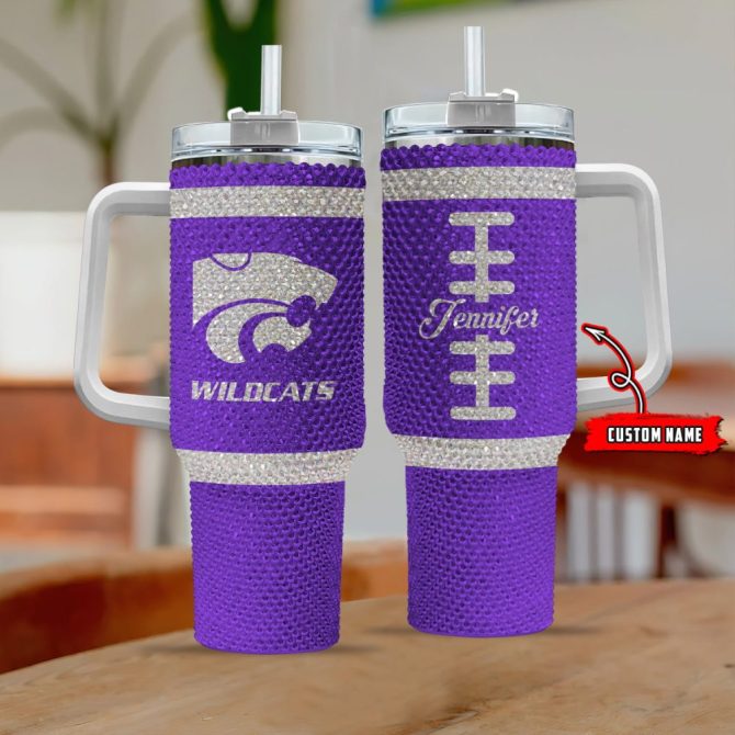 Custom Purple Glitter Wildcats Tumbler With Handle & Straw - Personalized Name Gift