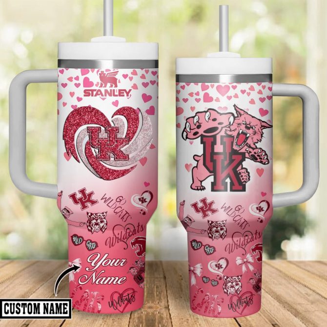Custom Name Wildcats Pink Travel Mug – Personalized Tumbler With Handle & Straw