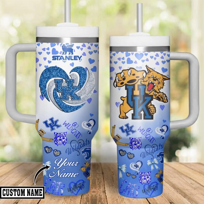 Custom Name Wildcats Pink Travel Mug – Personalized Tumbler With Handle & Straw - Image 2