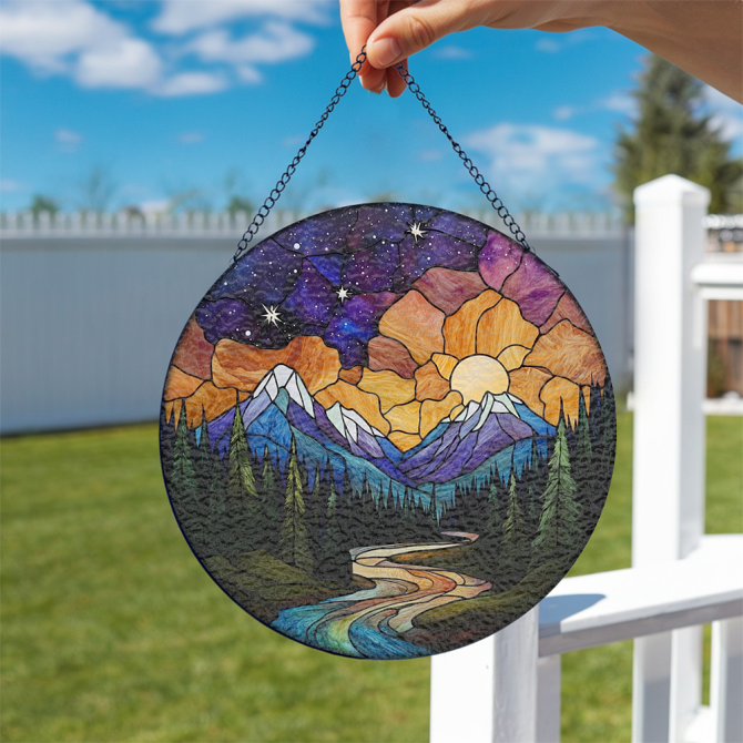 Stunning Mountain Sunset Stained Glass Suncatcher - Handmade Nature Art Decor - Image 2