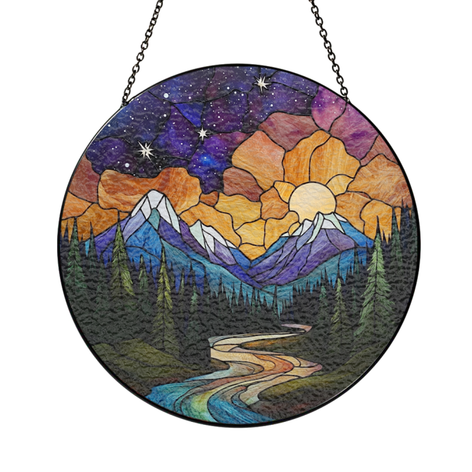 Stunning Mountain Sunset Stained Glass Suncatcher - Handmade Nature Art Decor - Image 3
