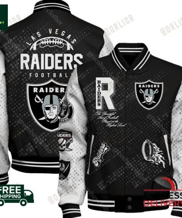 Las Vegas Raiders Varsity Jacket - Stylish Black & White Bomber For Nfl Fans - Free Shipping!