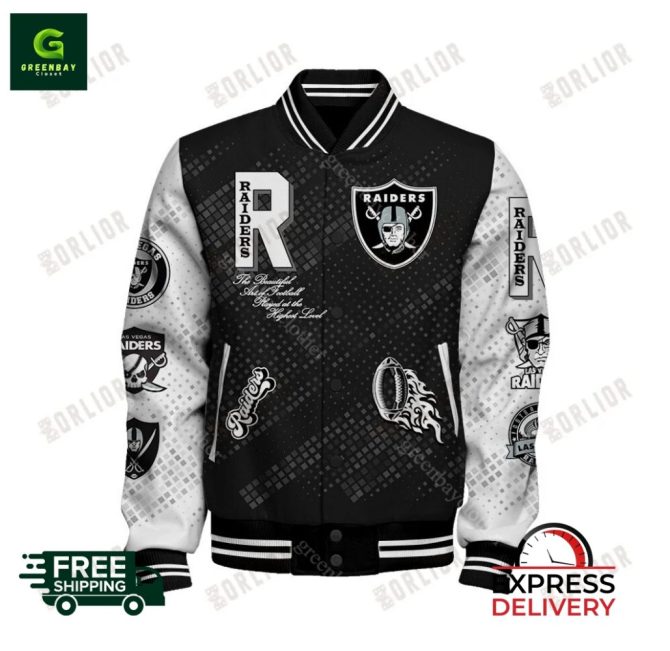 Las Vegas Raiders Varsity Jacket - Stylish Black & White Bomber For Nfl Fans - Free Shipping! - Image 2