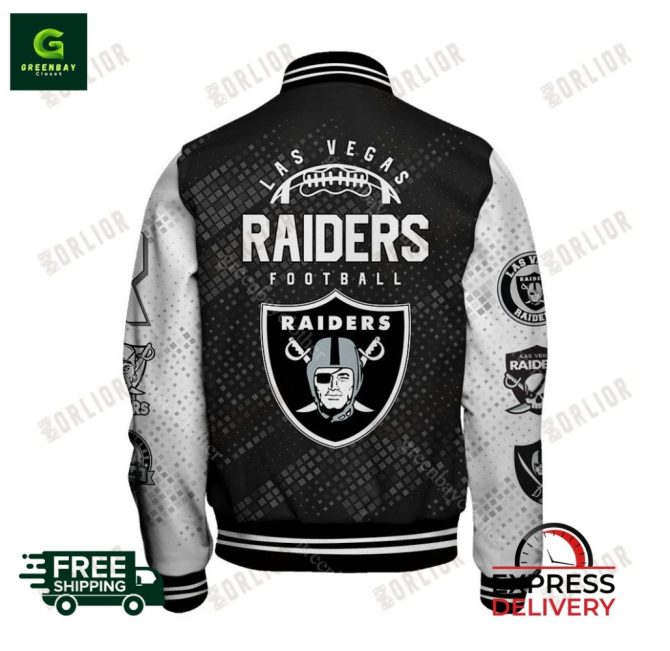 Las Vegas Raiders Varsity Jacket - Stylish Black & White Bomber For Nfl Fans - Free Shipping! - Image 3