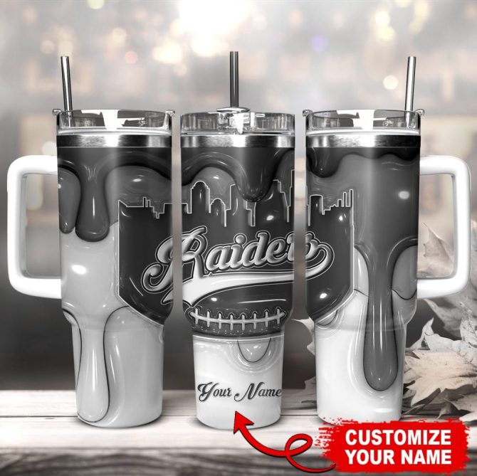 Customizable Raiders Tumbler With Handle – Personalize With Your Name! Perfect Gift For Fans