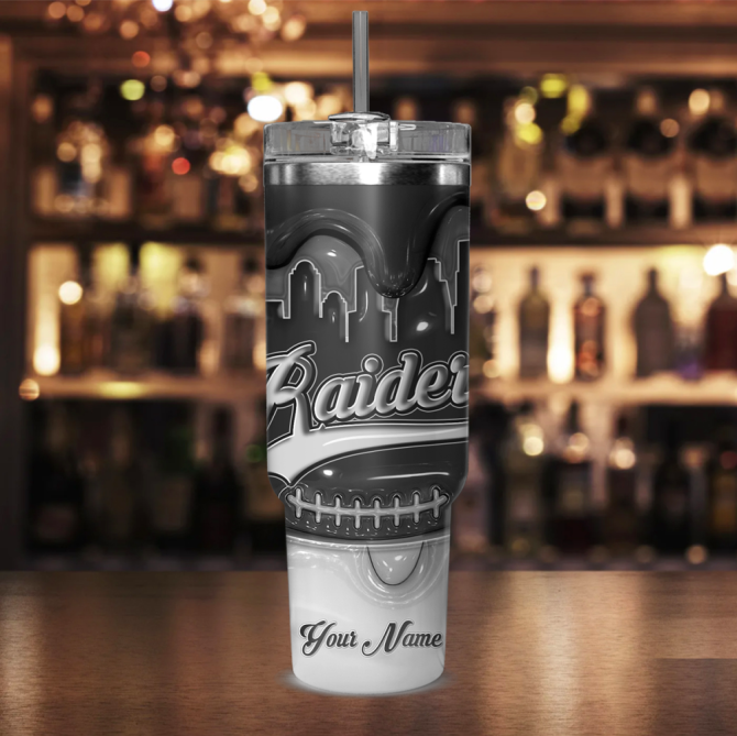 Customizable Raiders Tumbler With Handle – Personalize With Your Name! Perfect Gift For Fans - Image 2