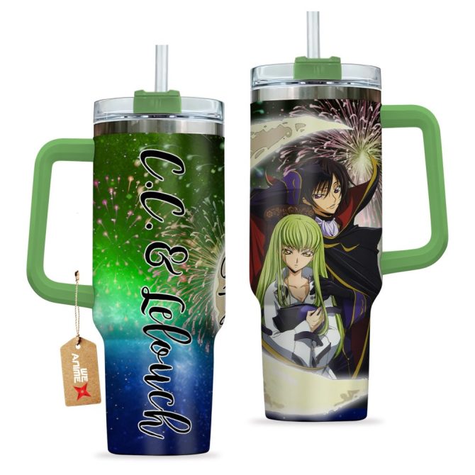 Anime Tumbler With Straw - I Love You To The Moon & Back Design - C.C. & Lelouch Inspired Mug - Image 2
