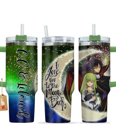 Anime Tumbler With Straw - I Love You To The Moon & Back Design - C.C. & Lelouch Inspired Mug