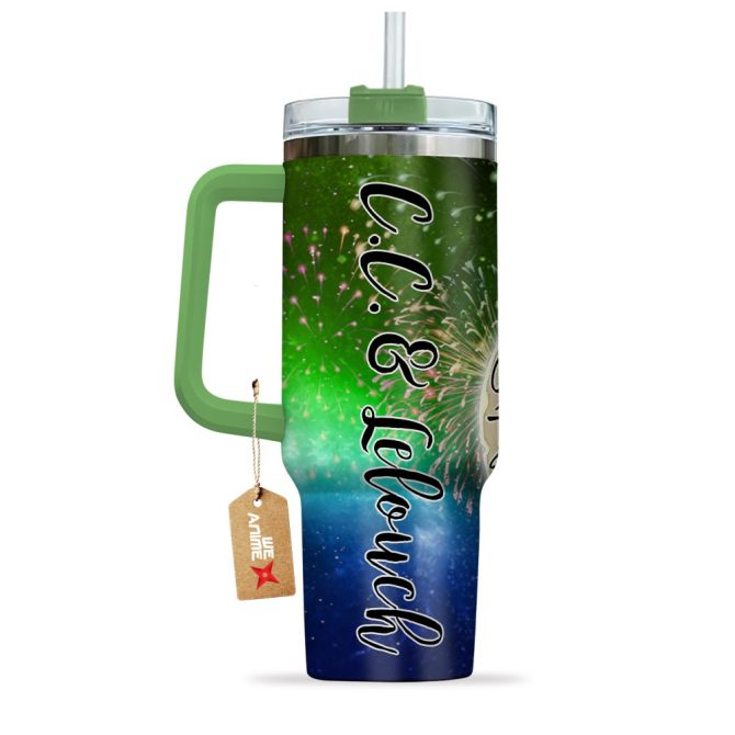 Anime Tumbler With Straw - I Love You To The Moon & Back Design - C.C. & Lelouch Inspired Mug - Image 3