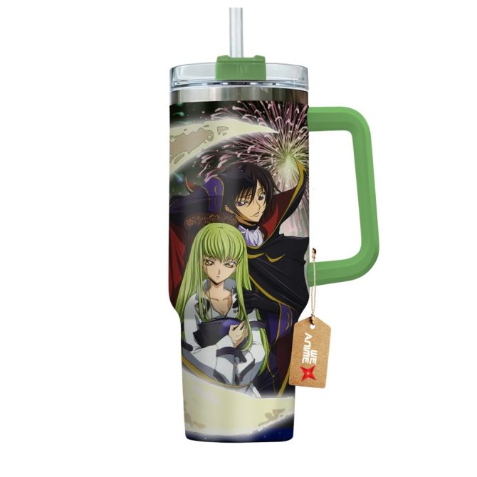 Anime Tumbler With Straw - I Love You To The Moon & Back Design - C.C. & Lelouch Inspired Mug - Image 4