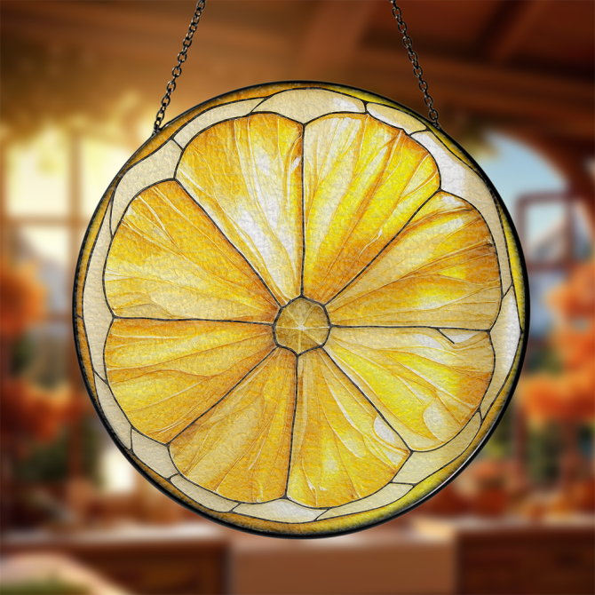 Vibrant Citrus Stained Glass Suncatcher - Handmade Window Decor Art