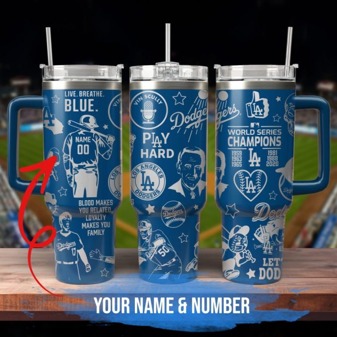 Custom La Dodgers Tumbler With Your Name & Number – Perfect Gift For Baseball Fans