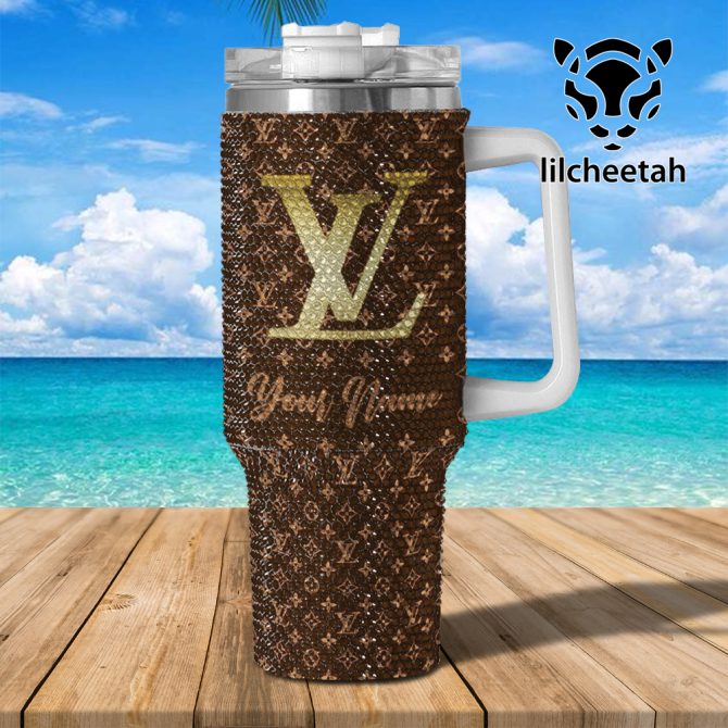 Louis Vuitton Stanley Tumbler Cup Personalized Luxury Rhinestone Tumbler With Handle - Custom Name Glitter Cup For Stylish Hydration