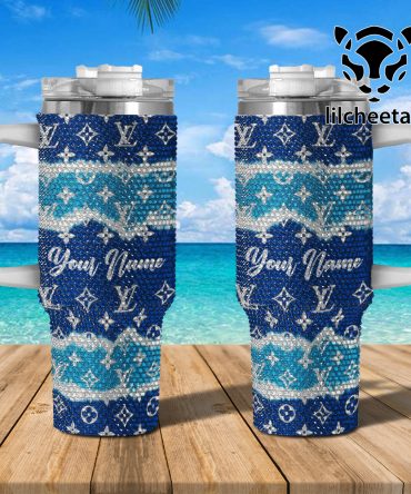 Louis Vuitton Stanley Tumbler Cup Custom Blue Rhinestone Tumbler With Handle - Personalized Name, Stylish & Durable Travel Mug